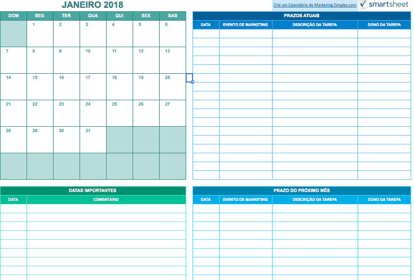 Calendário de Marketing Simples