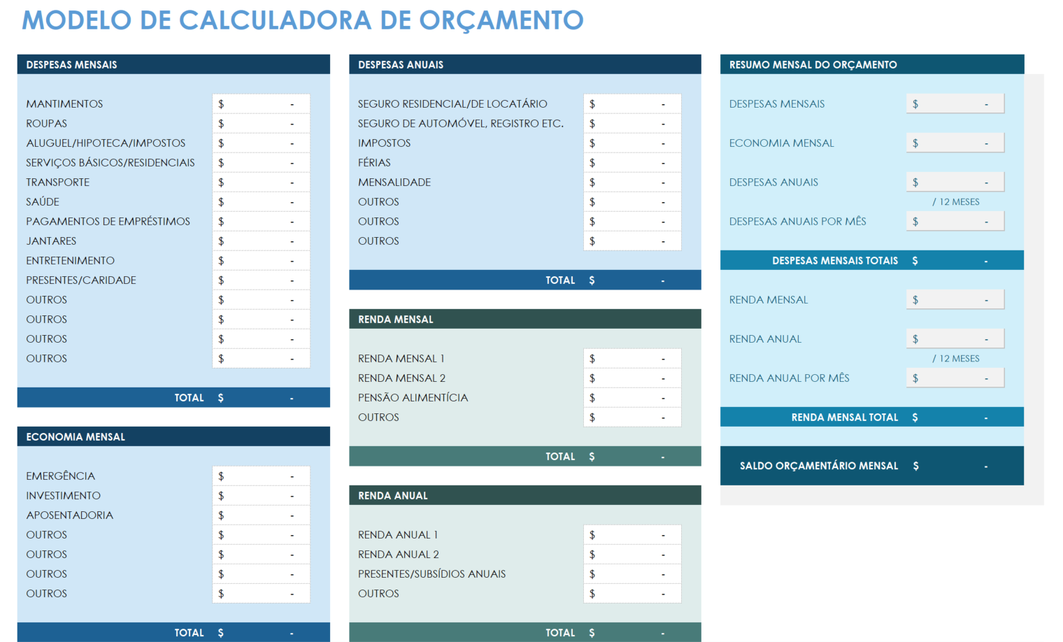 calculadora de orçamento modelo