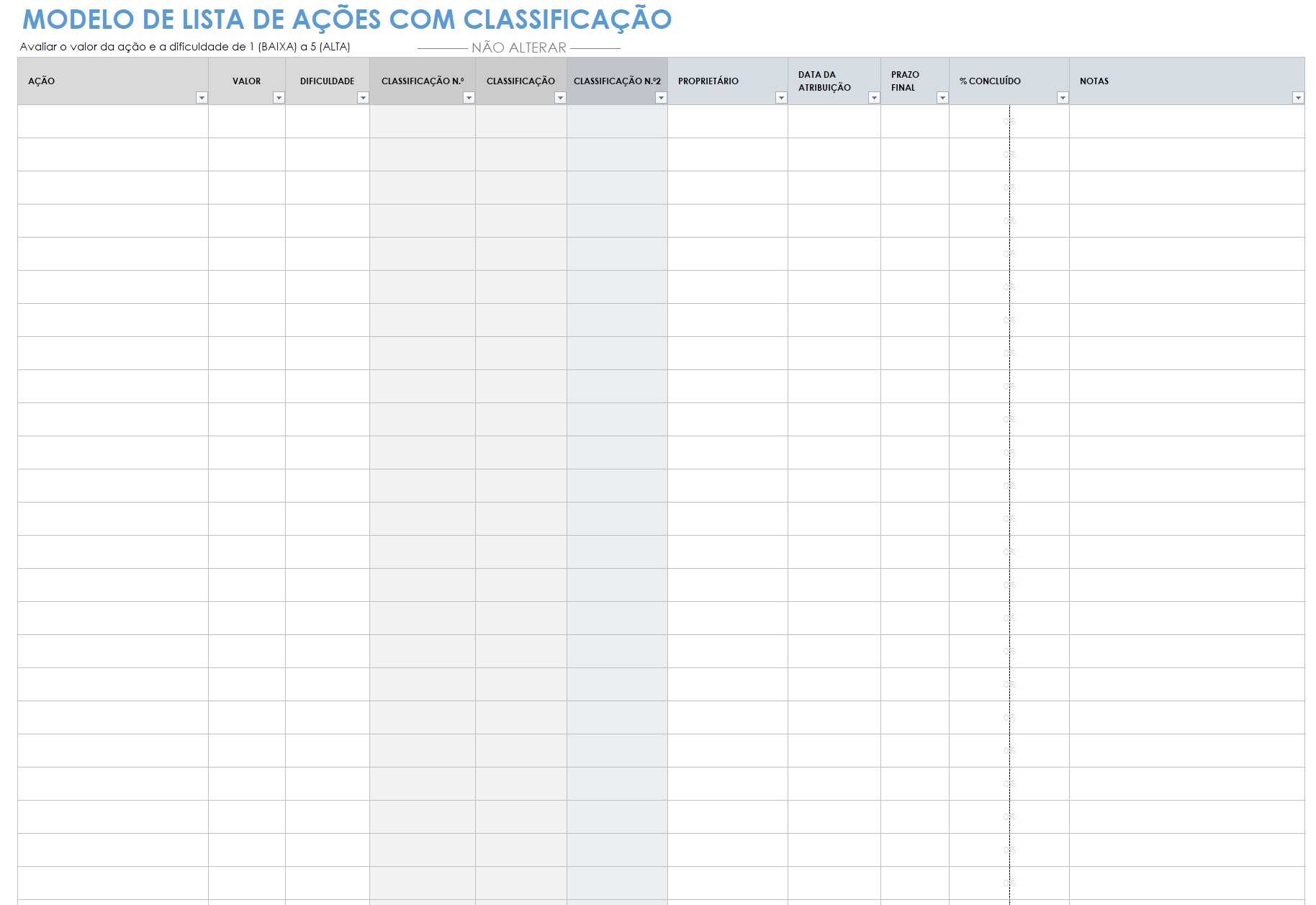  modelo de lista de ações com classificação