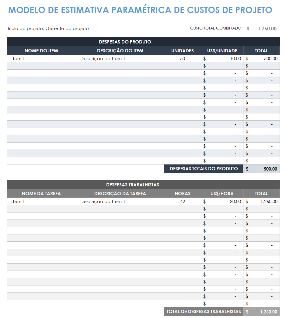 Estimativa paramétrica de custos do projeto