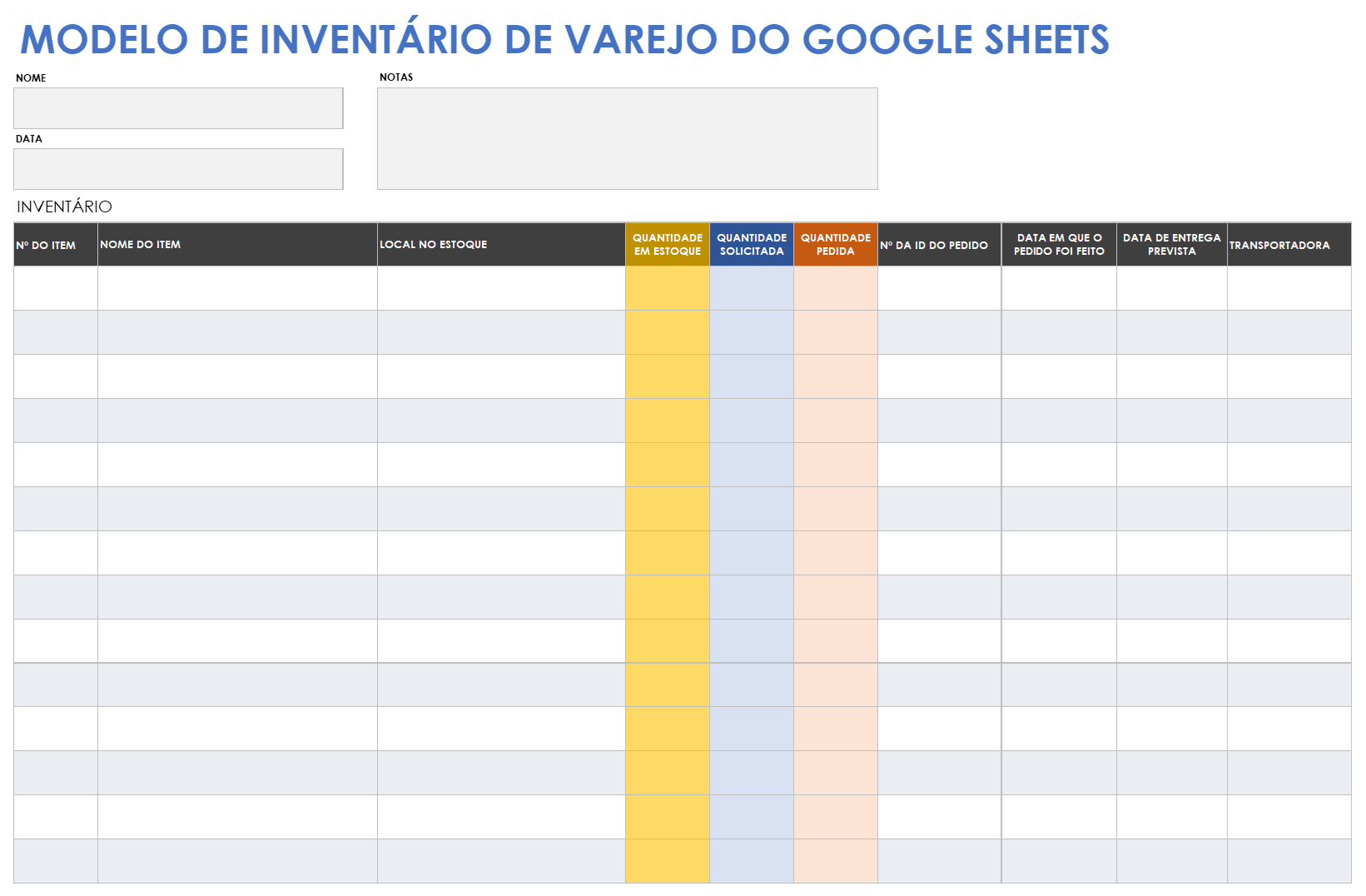  Modelo de inventário de varejo do Planilhas Google