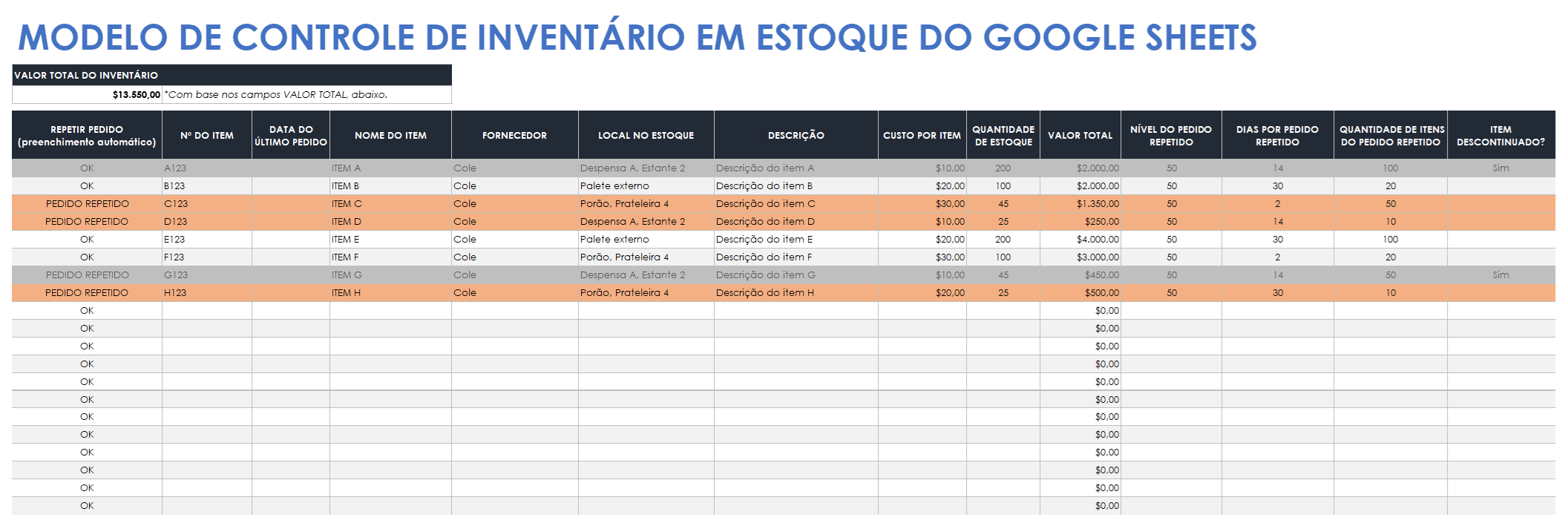  Modelo de controle de estoque do Planilhas Google