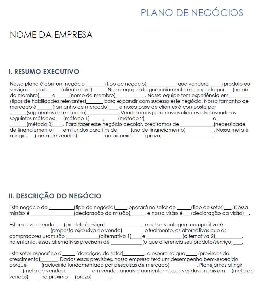  Modelo de plano de negócios simples para preencher as lacunas