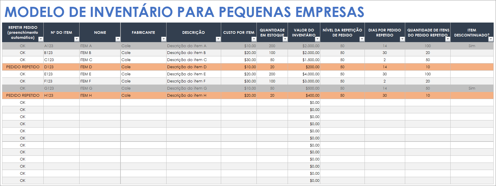  Modelo de inventário para pequenas empresas