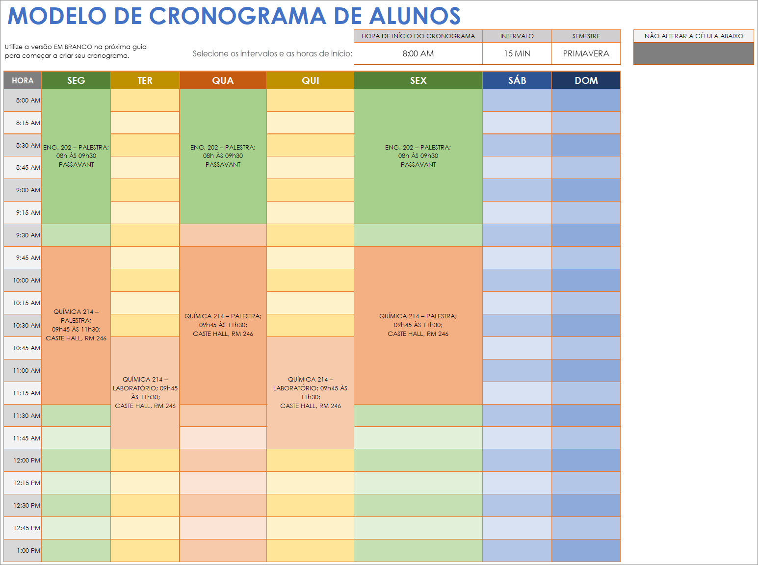 Modelo de cronograma de alunos