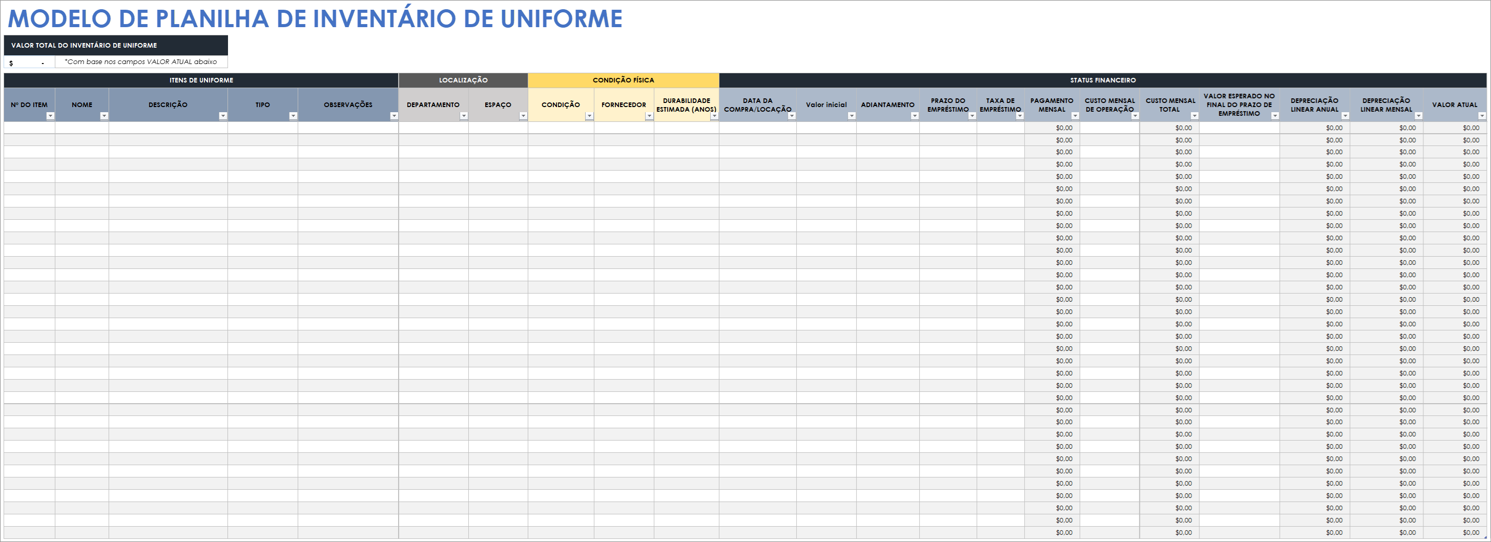  Modelo de planilha de inventário uniforme