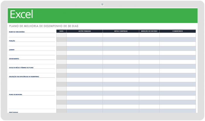 Modelo de plano de melhoria de desempenho de 30 dias