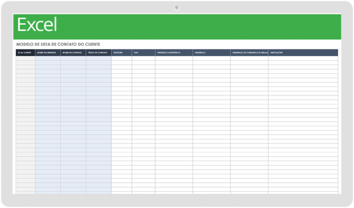 Modelo da lista de contatos do cliente