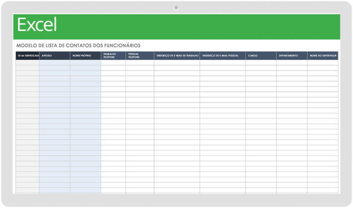 Modelo de lista de contatos de funcionários