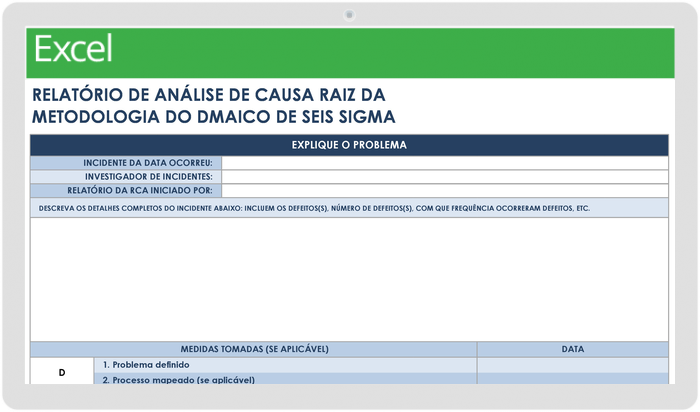 Modelo de Análise de Causa Raiz da Metodologia Seis Sigma DMAIC de Gerenciamento de Projetos Lean