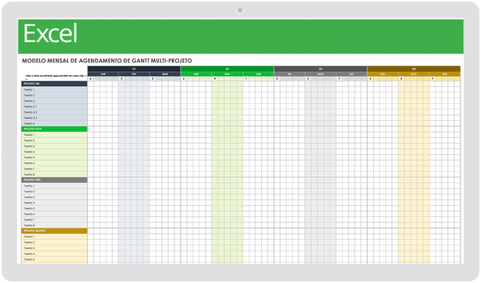  Modelo de Cronograma Gantt de Projetos Múltiplos Mensais