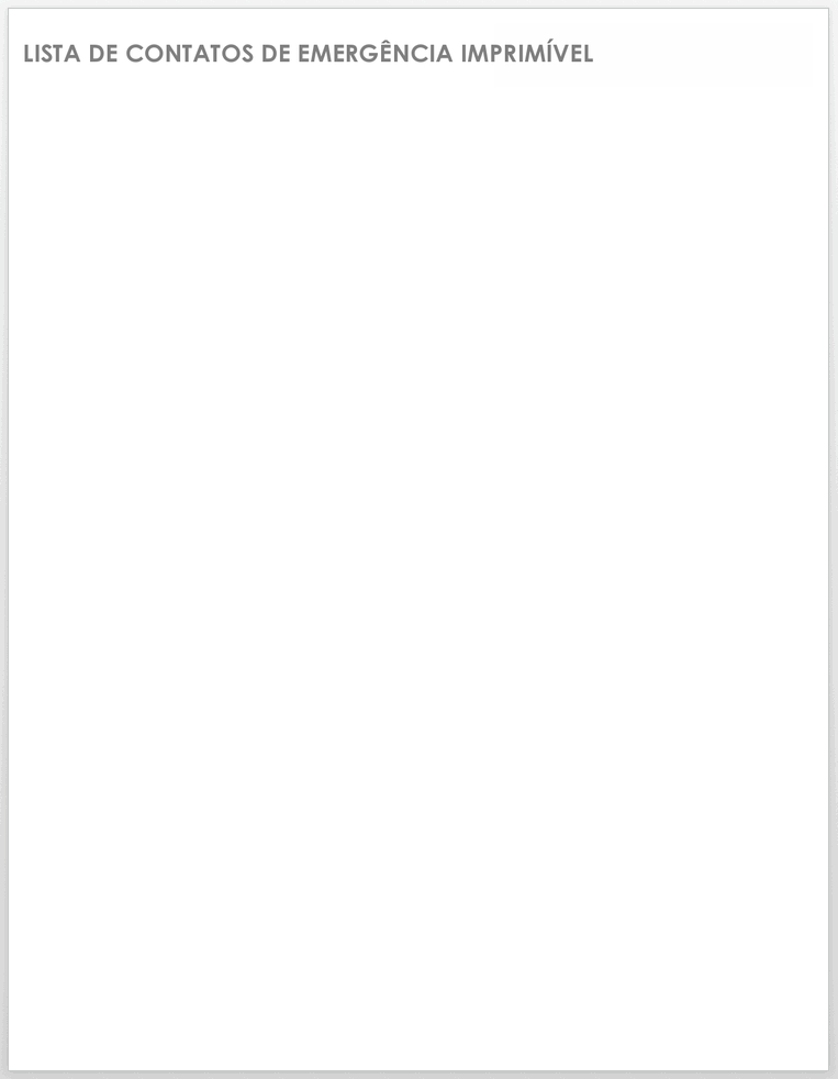 Lista de contatos de emergência para impressão
