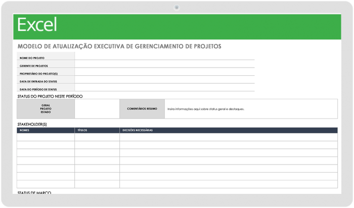 Modelo de Atualização Executiva de Gerenciamento de Projetos