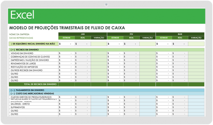  Modelo de Projeções de Fluxo de Caixa Trimestral