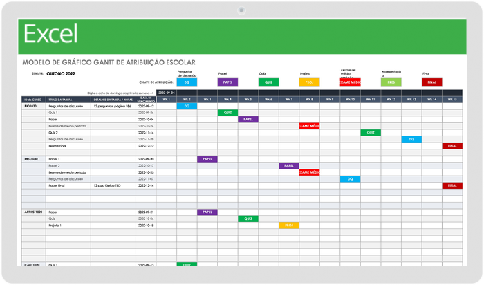 Modelo de Gráfico de Gantt de Tarefa Escolar