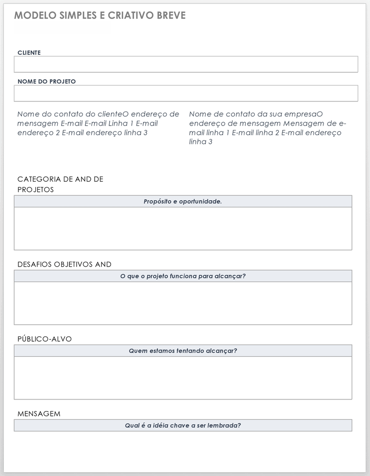 Modelo simples de resumo criativo