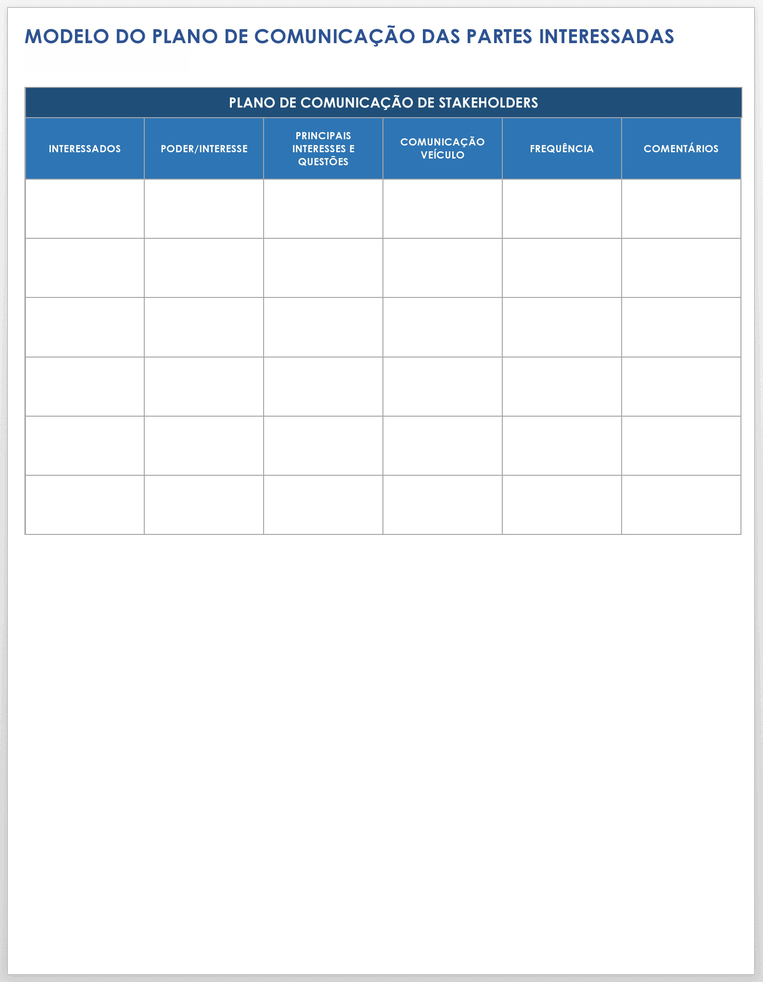  Modelo de Plano de Comunicação com Partes Interessadas